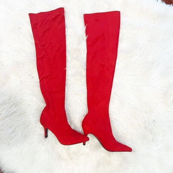 INC International Concepts BRIELLAF Fabric Point Toe Red Over The Knee Boots 6 - Picture 5 of 10